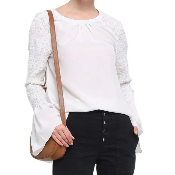 A.L.C. Sidra Smocked Crepe De Chine Silk Blouse - Picture 1 of 14